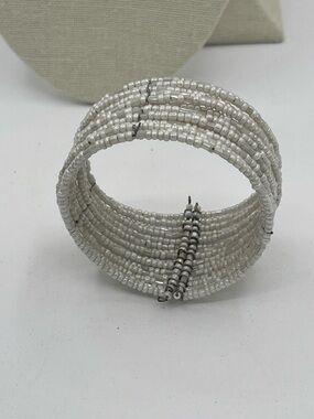 4.21.26-22 Seed Beaded Coil Bracelet - White Pearl Finish